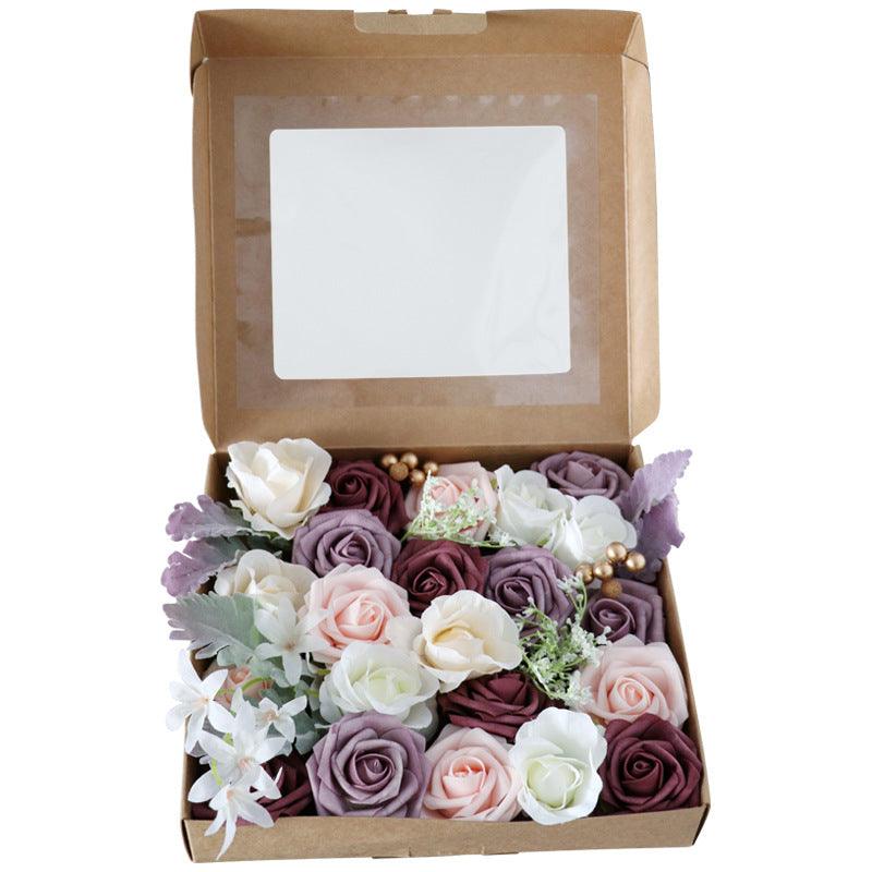 Simulation Box Flower Valentine's Day Gift Box Flower Head with Rod DIY Bridal Hand Bouquet